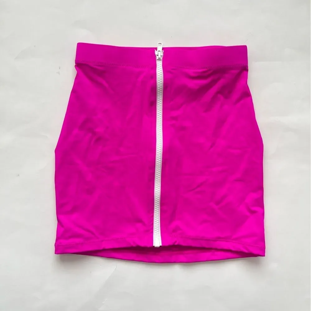 Skims Sporty Zipper Swim Mini Skirt Hibiscus Pink NEW NWT XXS